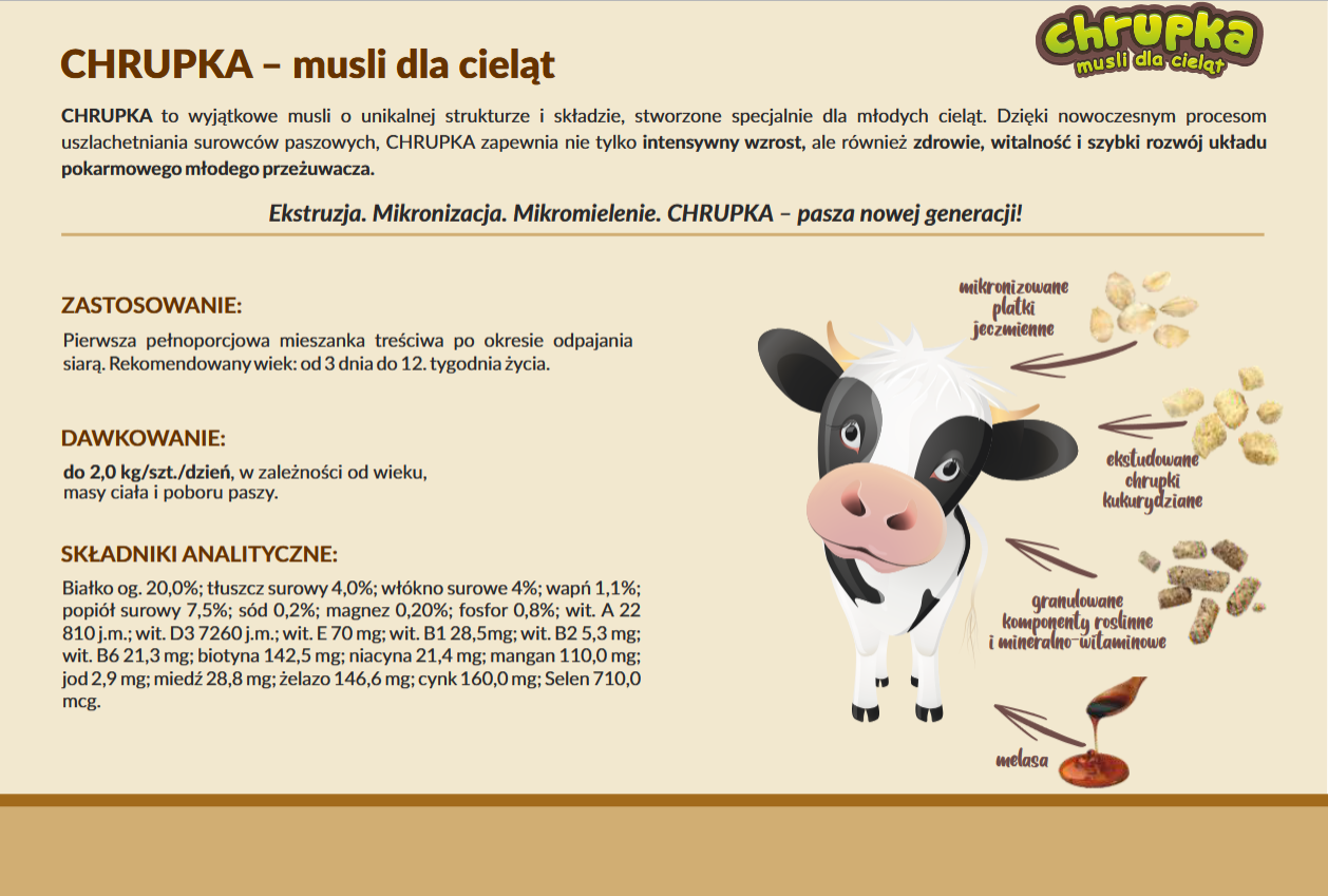 MPU CHRUPKA -musli dla cieląt Maluch - 20 KG. Starter pierwsza pasza. LIRA - obrazek 3