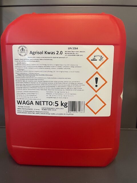 Kwas do mycia dojarek. Kwaśny środek myjący. Agrisol Kwas 5kg - obrazek 3