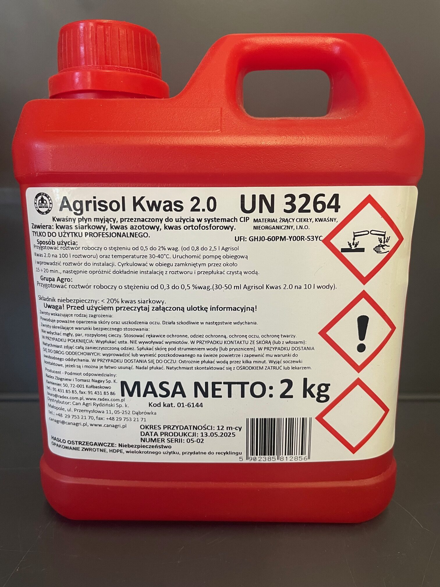 Kwas do mycia dojarek. Kwaśny środek myjący. Agrisol Kwas 2kg - obrazek 3