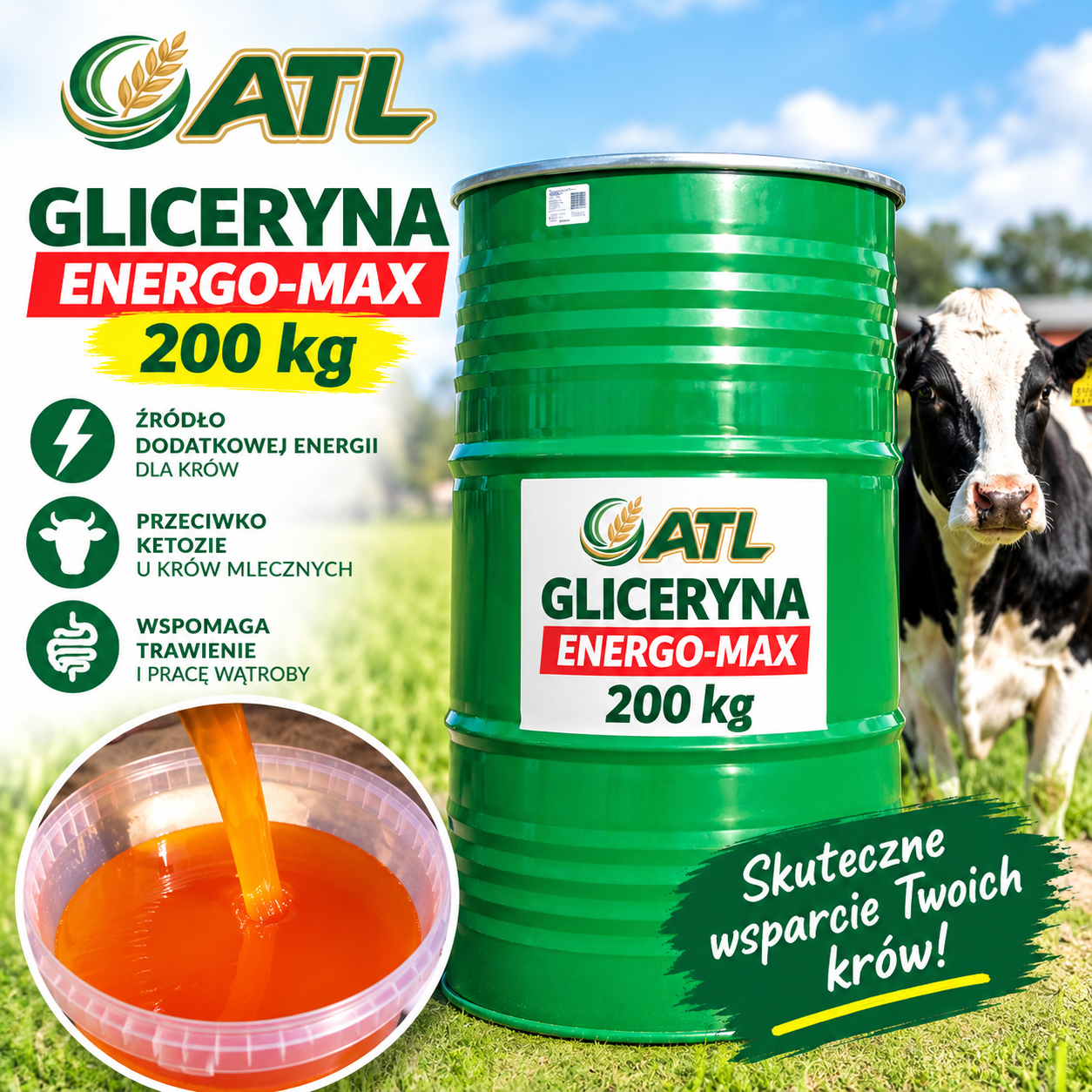 Gliceryna - Energia dla Krów 16,8 MJ. Energo-max Hepapro 200kg