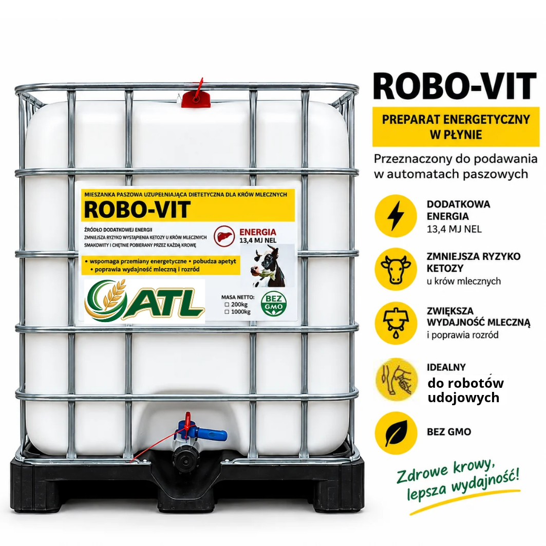 ROBO-VIT - mieszanka paszowa uzupełniająca dla bydła. Gliceryna energia do podawania w robotach udojowych, 1000kg - obrazek 2